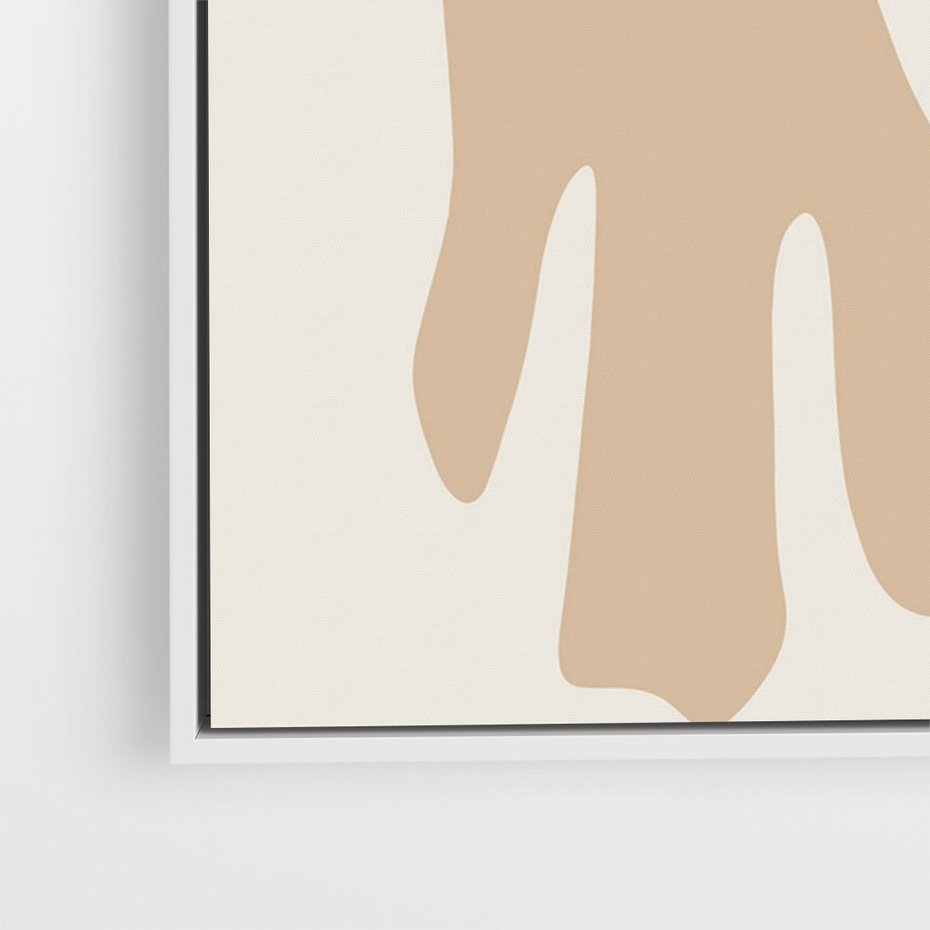 Obraz w ramie 70x100 - Eksploracja Abstrakcji - beżowa absrakcyjna kompozycja, czarny akcent - rama biała