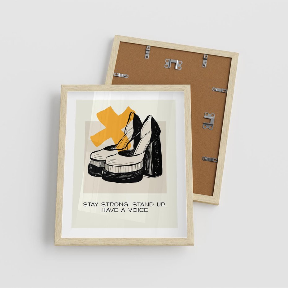 Plakat w ramie 40x50 - Kobiece Obcasy - plakat, minimalizm - rama drewno
