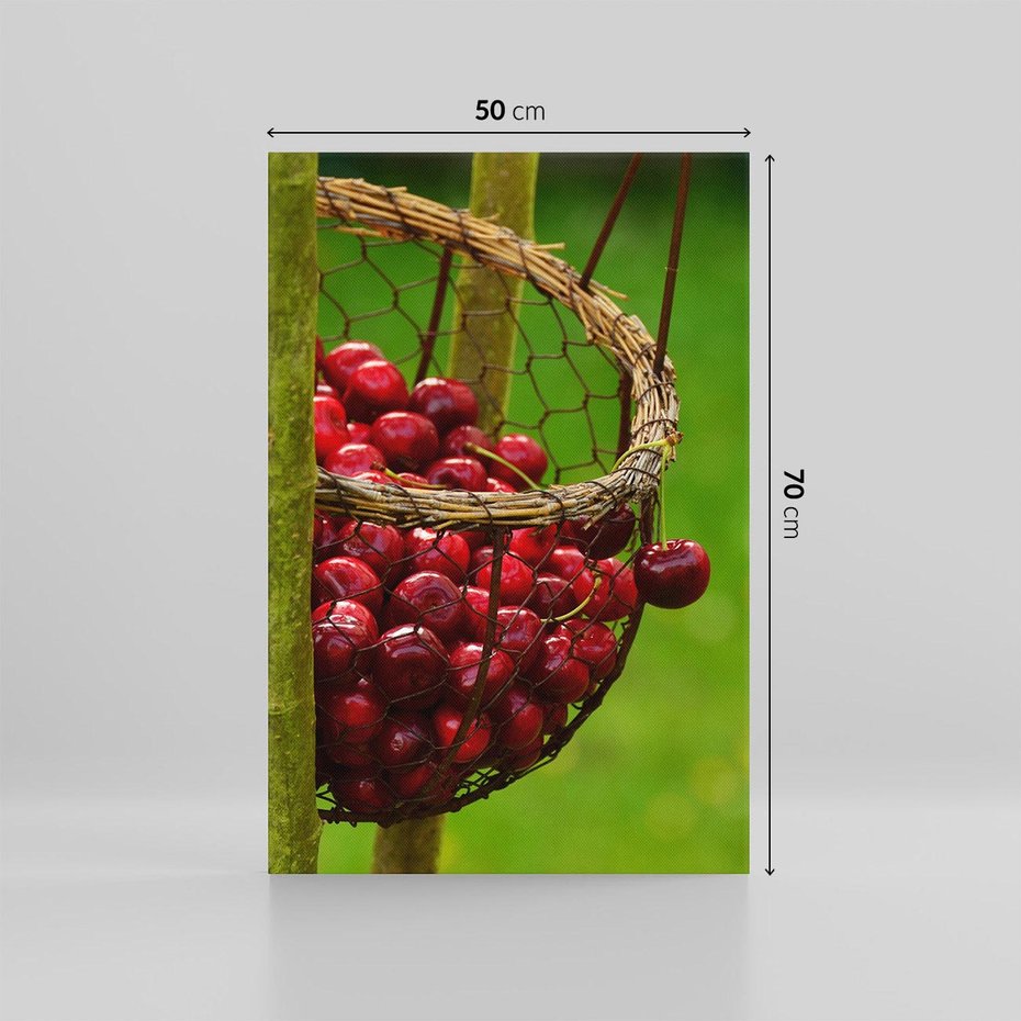 Obraz na płótnie 50x70 - Czereśnie w Koszyku Owocowy Skarb - czereśnie, koszyk