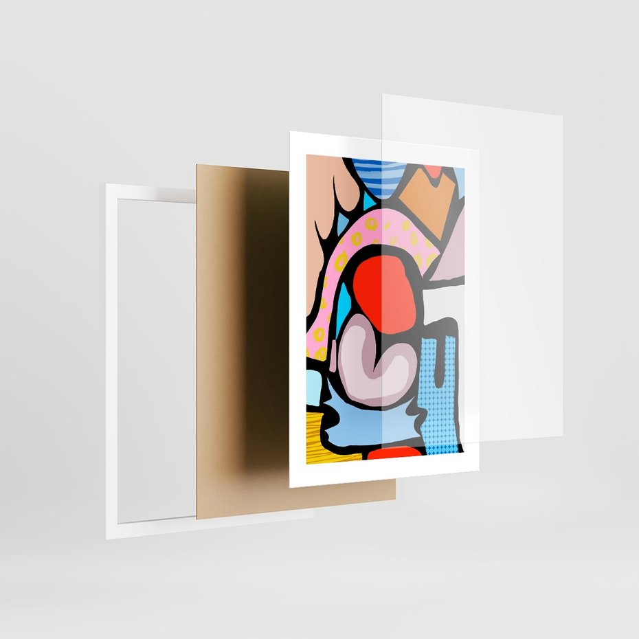 Plakat w ramie 30x40 - Czarny Komiks - abstrakcyjne formy, komiksowy styl - rama biała