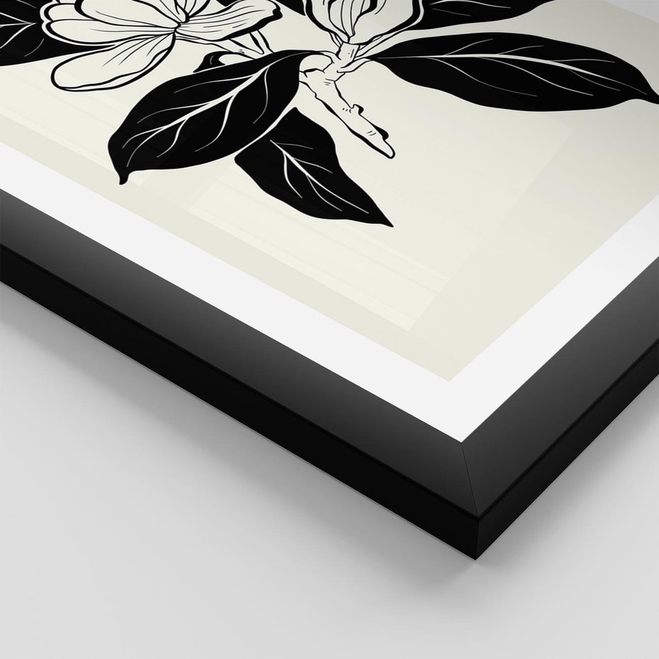 Plakat w ramie 50x70 - Spojrzenie w kształty kwiatów - kwiaty magnolii, minimalizm - rama czarna