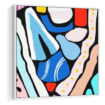 Obraz w ramie 80x80 - Kolory Na Czerni - abstrakcyjne formy, komiksowy styl - rama biała