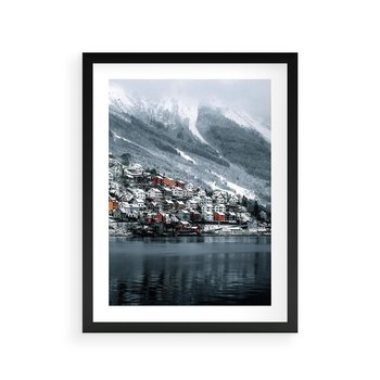 Plakat w ramie 30x40 - Skandynawia na Wzgórzach - domki na wzgórzu, skandynawia - rama czarna
