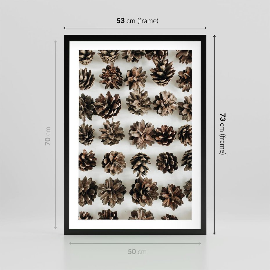 Plakat w ramie 50x70 - Jesienna Tekstura - kompozycja z suchych szyszek, jesienne szyszki - rama czarna