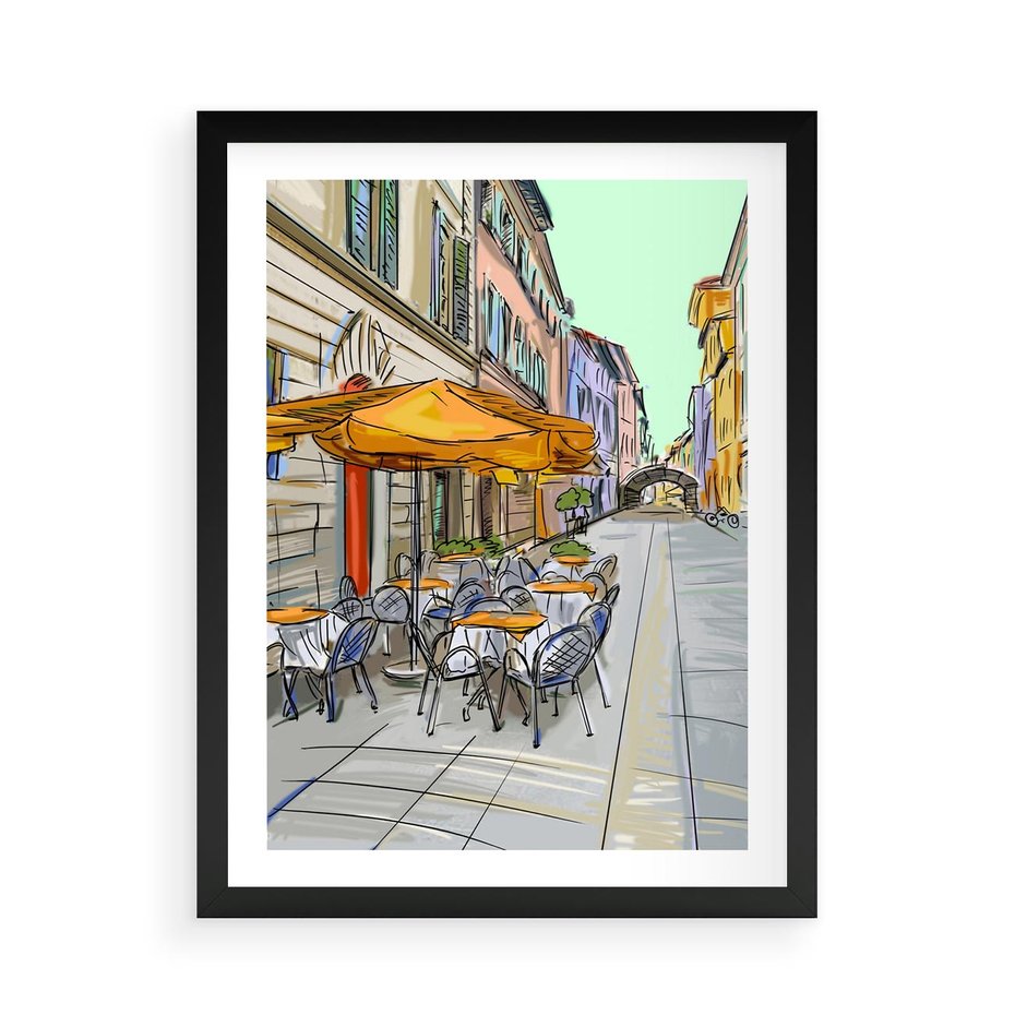 Plakat w ramie 50x70 - Kawiarenkowy Szkic - malowany, szkic - rama czarna