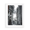 Plakat w ramie 50x70 - Cicha Magia Zimowego Lasu - zimowy las, ośnieżone drzewa - rama biała