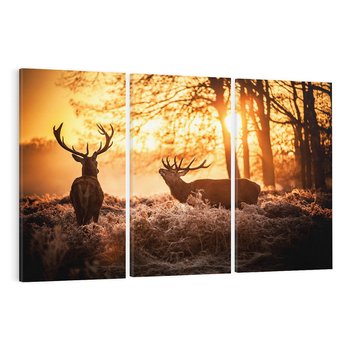 Obraz na płótnie 120x80 - Jeleń w lesie: Spotkanie w dziczy - jeleń, jelenie