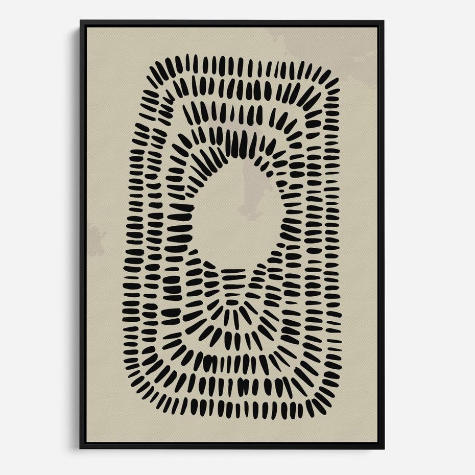 Obraz w ramie 50x70 - Zaklęte Wnętrza - boho plakat, czarne kropki kreski - rama czarna