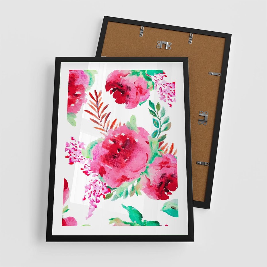Plakat w ramie 50x70 - Delikatna Akwarela - kwiaty, akwarela - rama czarna