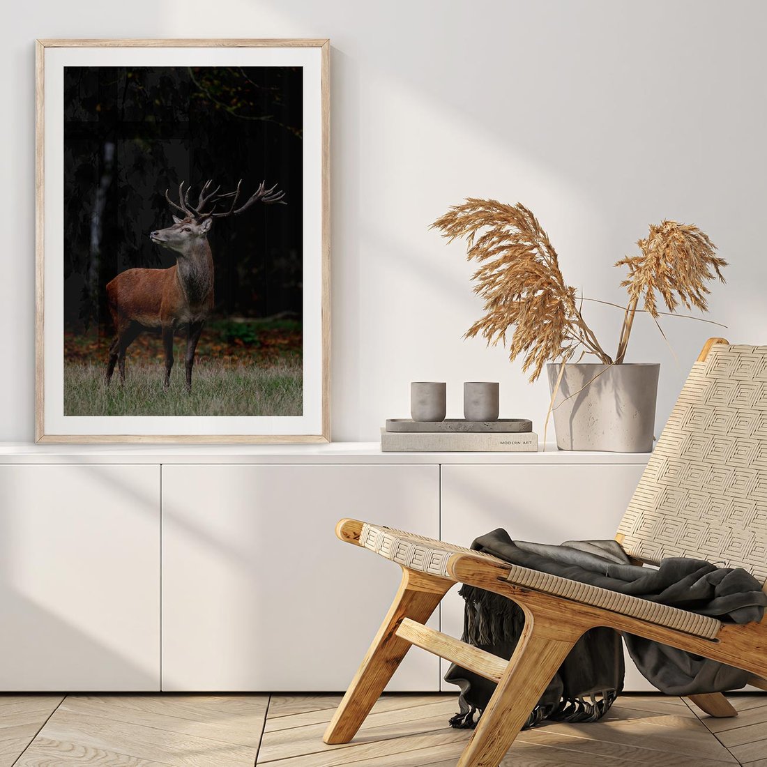 Plakat w ramie 40x50 - Spotkanie z naturą - jeleń, las - rama drewno