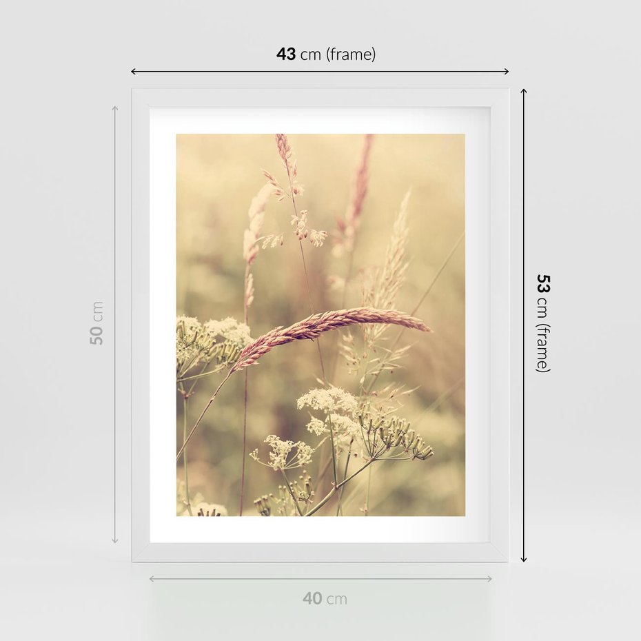 Plakat w ramie 40x50 - Boho Wizja - suszone, trawy - rama biała