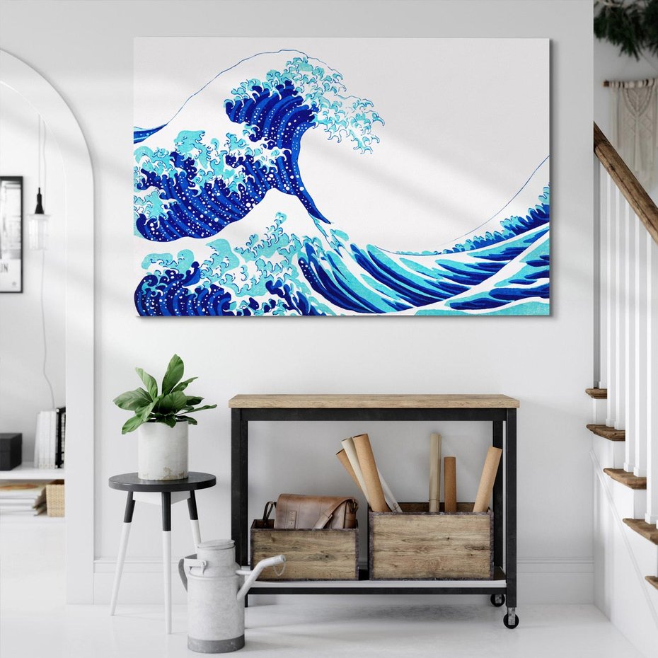Obraz na płótnie 70x50 - Fala Japandi - wielka fala w Kaganawie, obraz Hokusai