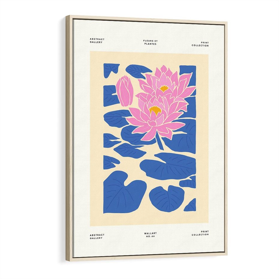 Obraz w ramie 50x70 - Rozświetlone Odbicia - lilie wodne, pastelowe kolory - rama drewno