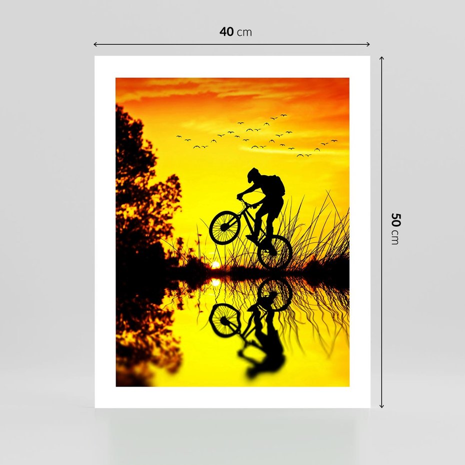 Plakat bez ramy 40x50 - Rower przy zachodzie słońca - rower, zachód