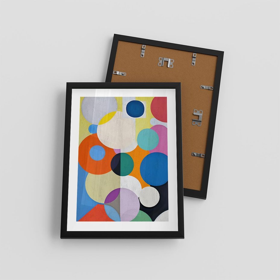 Plakat w ramie 30x40 - Tajemnicze Odbicia Czasu - abstrakcyjne geometryczne kształty, olejny obraz - rama czarna