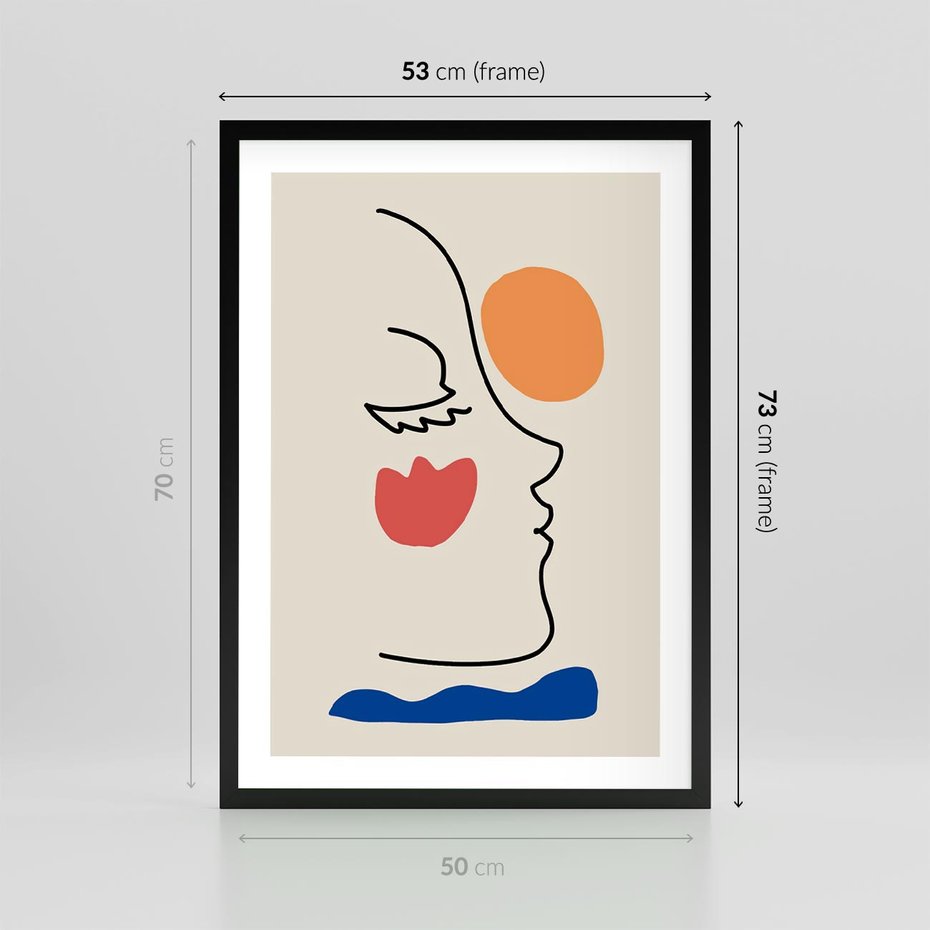 Plakat w ramie 50x70 - Taniec Przenikających Plam - abstrakcyjny obraz, przypomina twarz - rama czarna