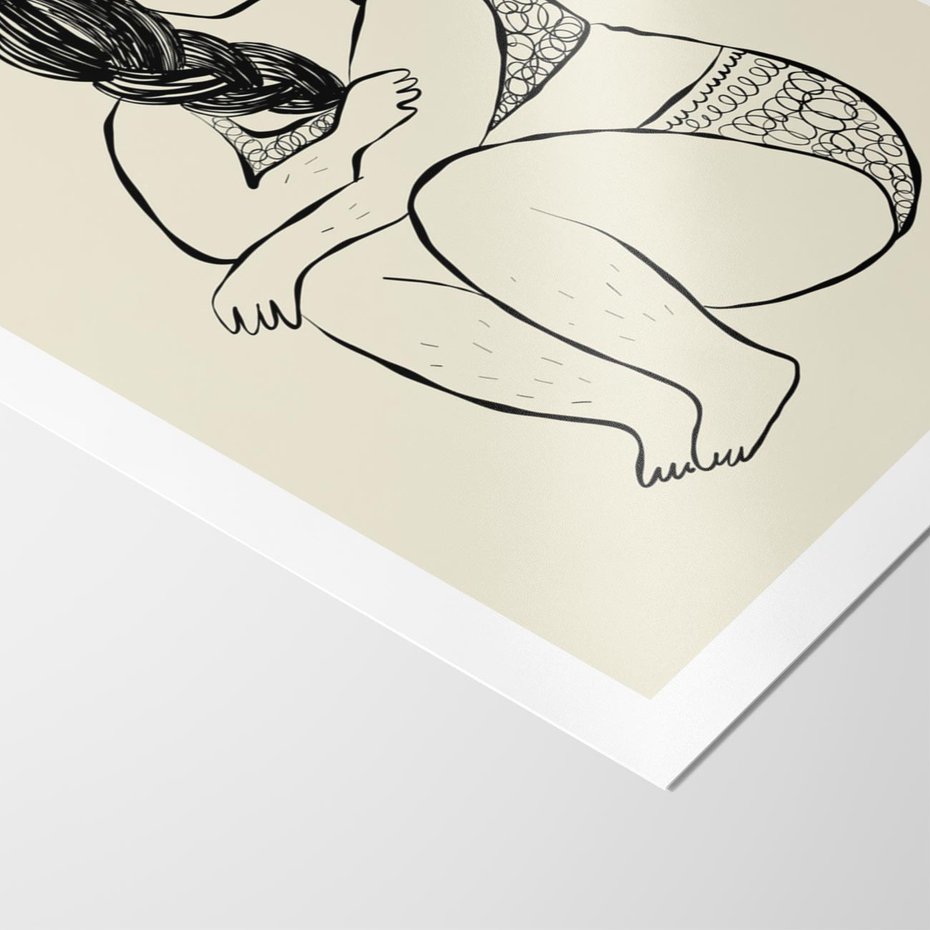 Plakat bez ramy 21x30 - Migotliwe Refleksje - nowoczesny minimalistyczny rysunek, dziewczyna w bieliźnie