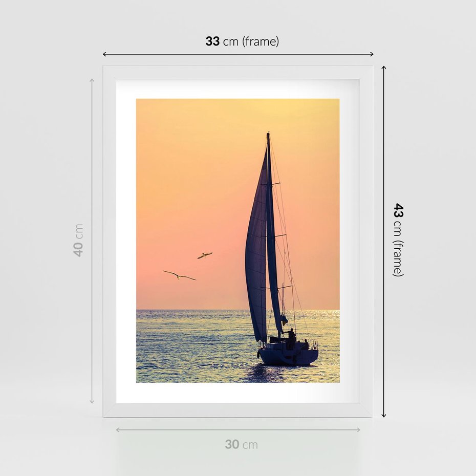 Plakat w ramie 30x40 - Żaglówka na Horyzoncie - żaglówka, jacht - rama biała