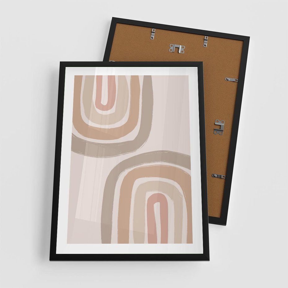 Plakat w ramie 50x70 - Migotliwe Tęczowe Przestrzenie - abstakcyjne tęcze, delikatne odcienie beżu - rama czarna