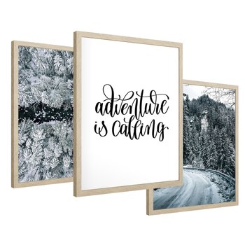 Zestaw obrazy w ramie 50x70 galeria - Zimowa, przygoda, cytat, typografia - rama drewno
