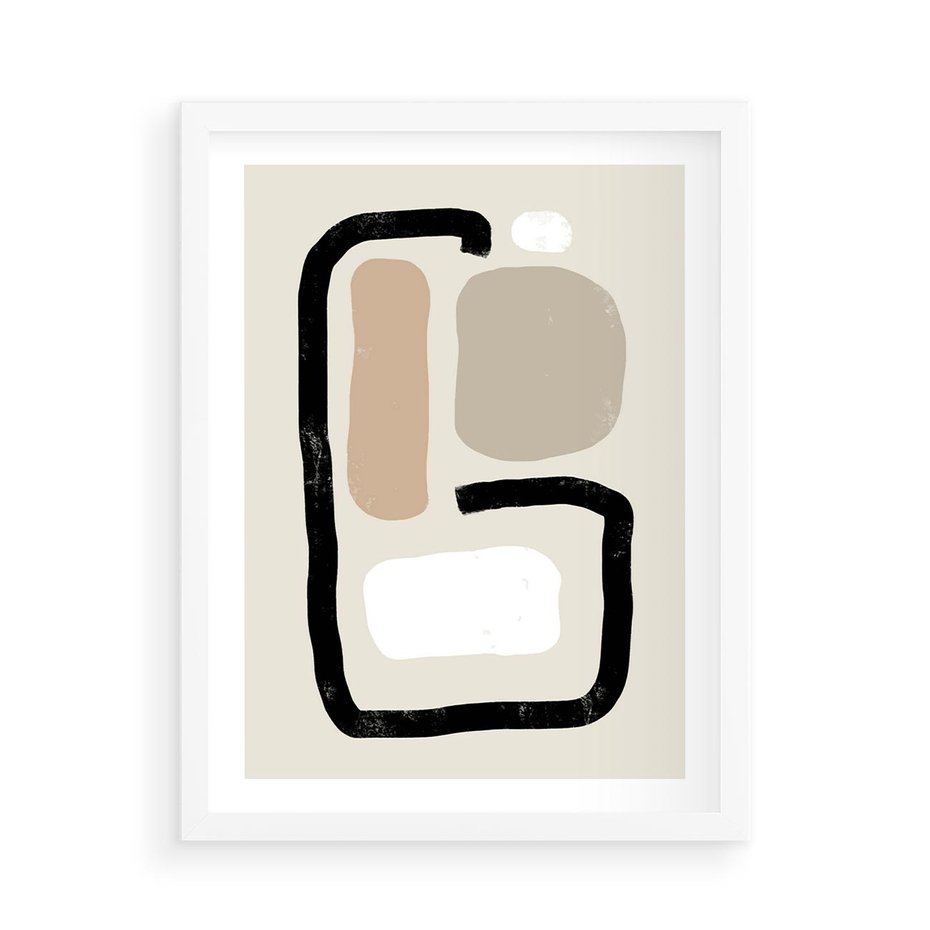 Plakat w ramie 50x70 - Kształtne Formy - geometryczne nieregularne kształty, nowoczesna kompozycja - rama biała