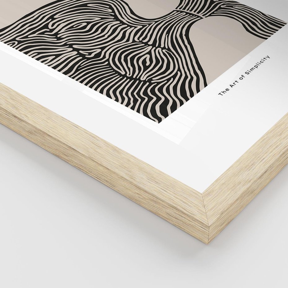 Plakat w ramie 30x40 - Wewnętrzne Zagadki Kształtów - sztuka minimalizmu, biało czarna rycina - rama drewno