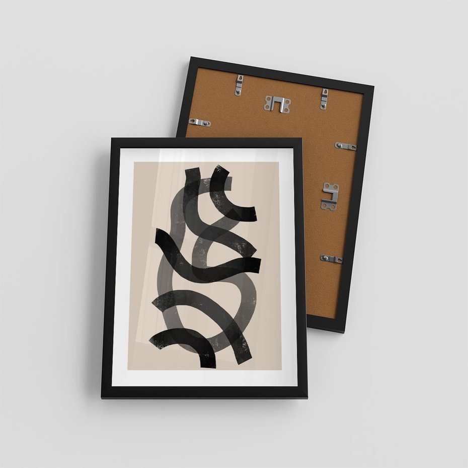 Plakat w ramie 30x40 - Strukturalne Odbicia Innowacji - zaplątane minimalistyczne linie, na bezowym tle - rama czarna