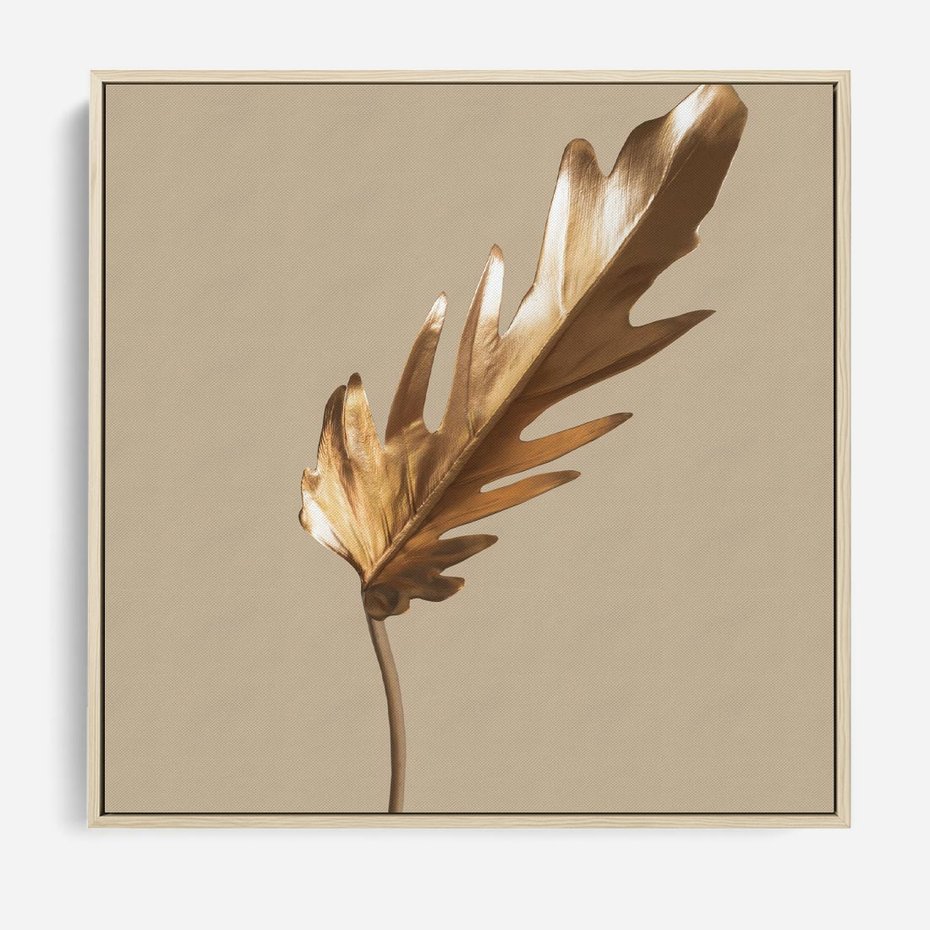 Obraz w ramie 80x80 - Piękno w Detalu - złoty, liść - rama drewno
