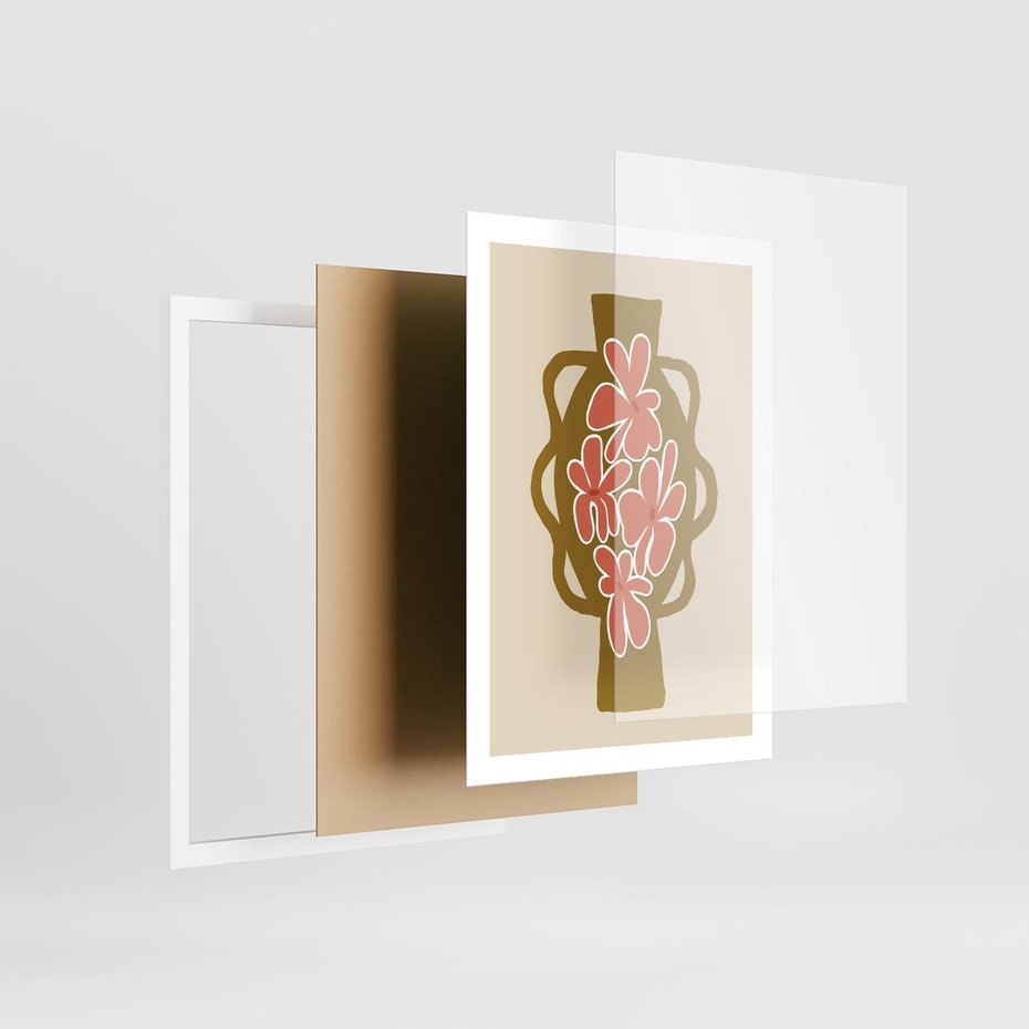 Plakat w ramie 50x70 - Rozbijające Formy - abstrakcyjny plakat, kwiaty na wazonie - rama biała