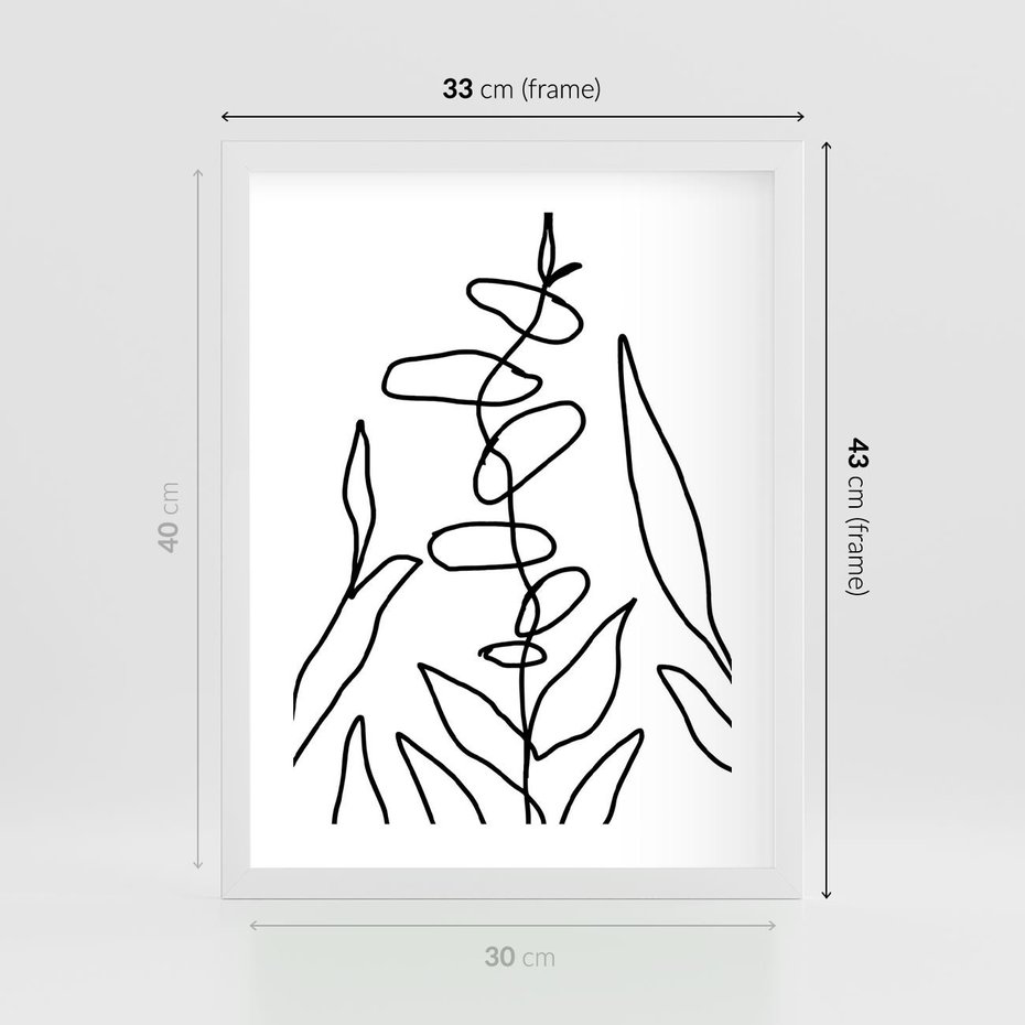 Plakat w ramie 30x40 - Liście Mocy - mroczna sztuka, minimalizm - rama biała