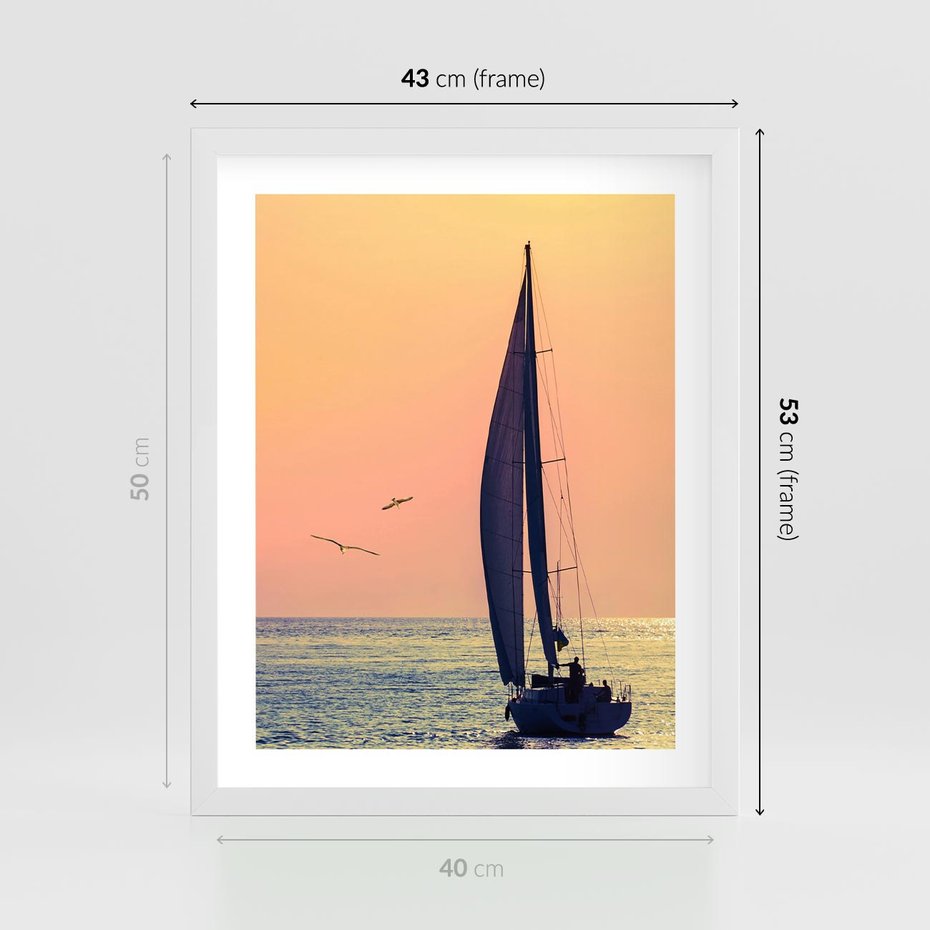Plakat w ramie 40x50 - Żaglówka na Horyzoncie - żaglówka, jacht - rama biała