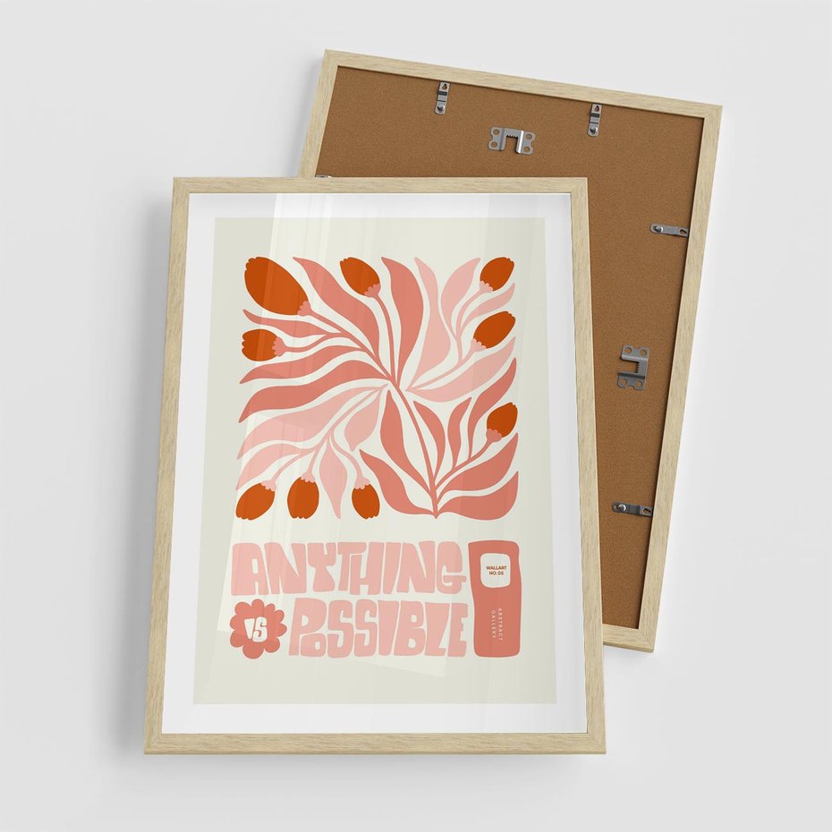 Plakat w ramie 50x70 - Migotliwa Euforia - kompozycja w łososiowym kolorze, kwiaty - rama drewno