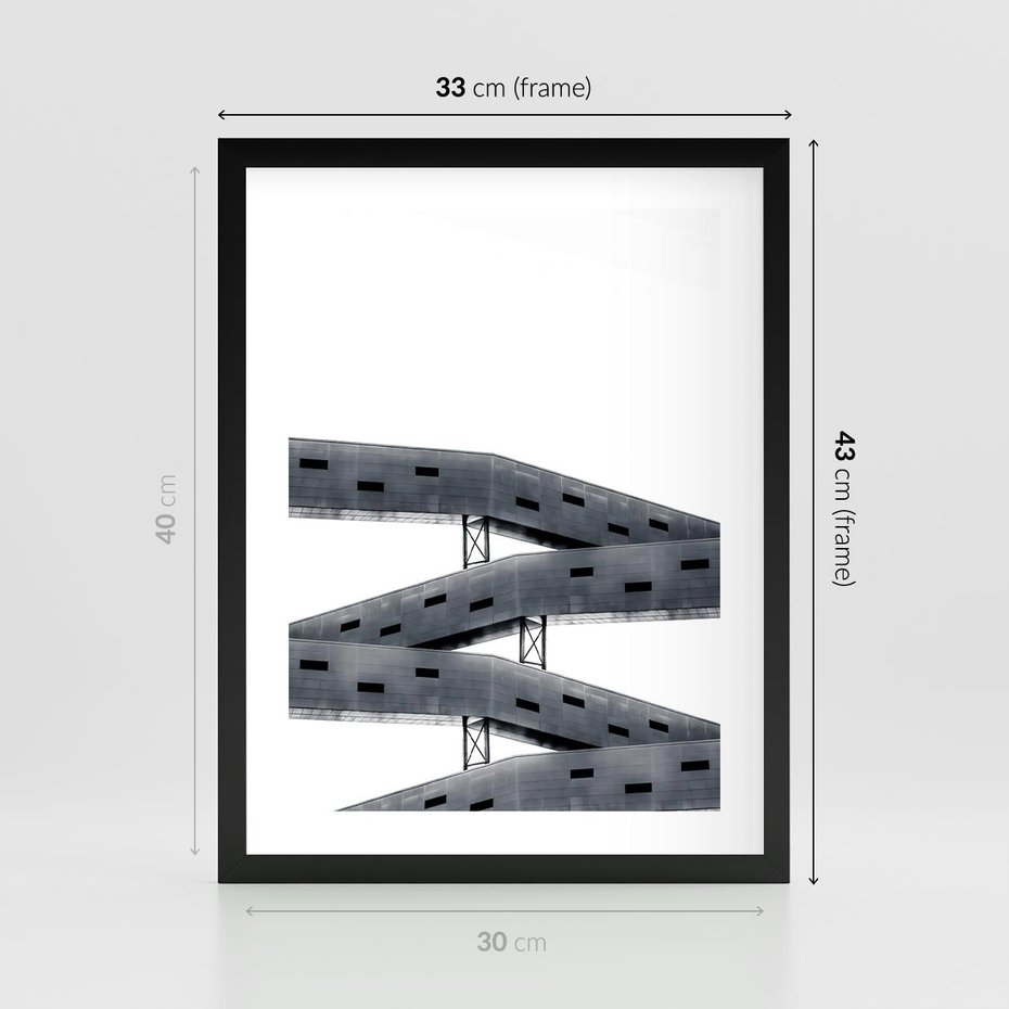 Plakat w ramie 30x40 - Monochromatyczna Sztuka Nowoczesnych Budynków - architektura, nowoczesne formy - rama czarna