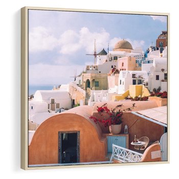 Obraz w ramie 80x80 - Błękit Morza i Białe Domki - Santorini, wyspa - rama drewno