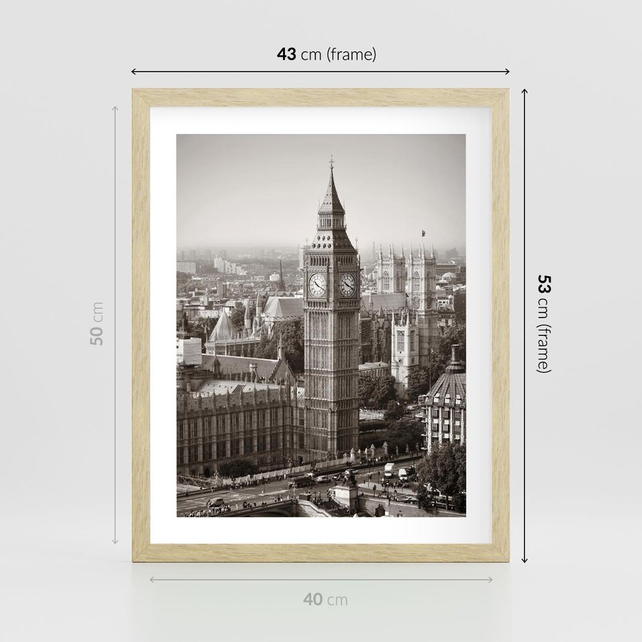 Plakat w ramie 40x50 - Magiczna esencja Londynu: Big Ben i miasto - Big Ben, Londyn - rama drewno