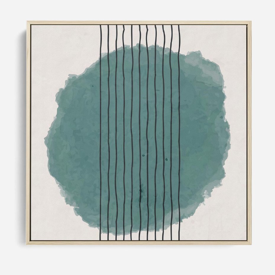 Obraz w ramie 50x50 - Podróżne Inspiracje - abstrakcyjna akwarelowa plama, nieregularne kreski - rama drewno