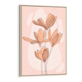 Obraz w ramie 50x70 - Przenikające Kształty - minimalistyczny plakat, pudrowe kwiaty - rama drewno