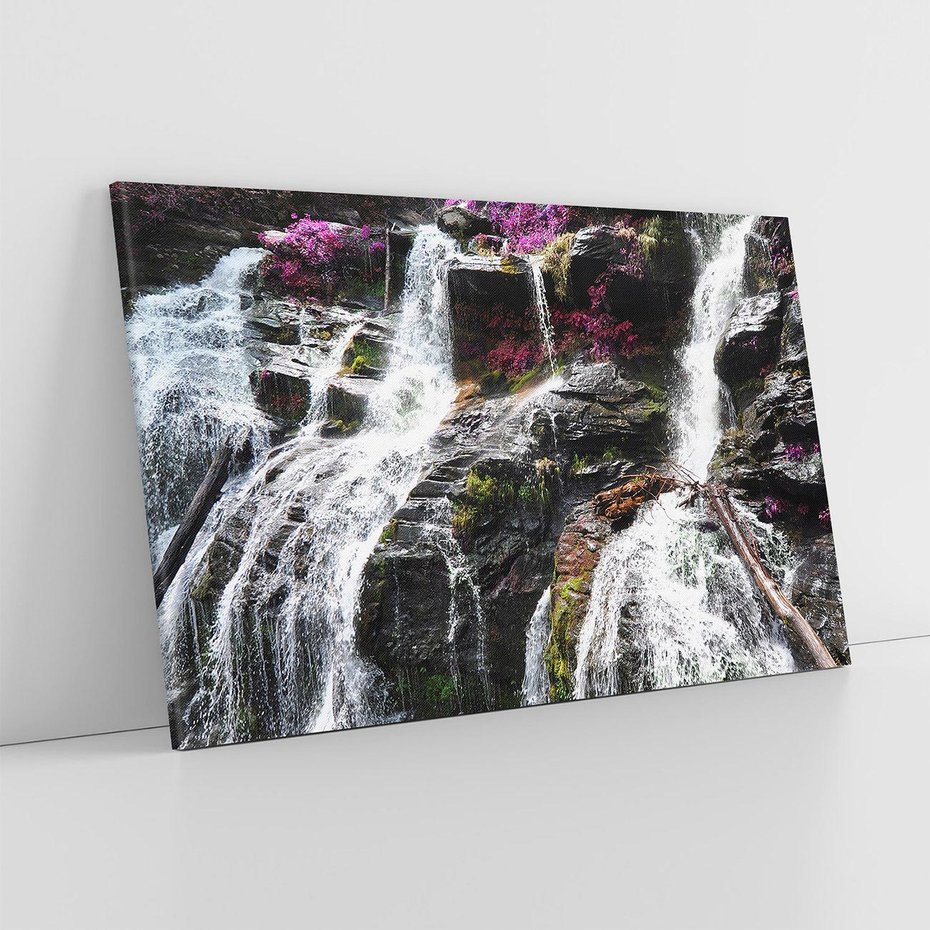 Obraz na płótnie 120x80 - Wodospad wśród majestatycznych gór - wodospad, góry