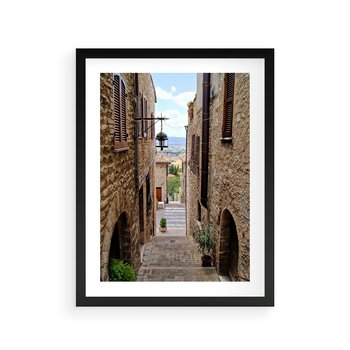 Plakat w ramie 40x50 - Perspektywa malowniczej uliczki - uliczka, perspektywa - rama czarna