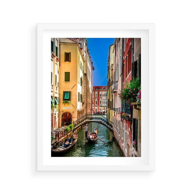 Plakat w ramie 40x50 - Romantyczna Gondola - Wenecja, gondola - rama biała