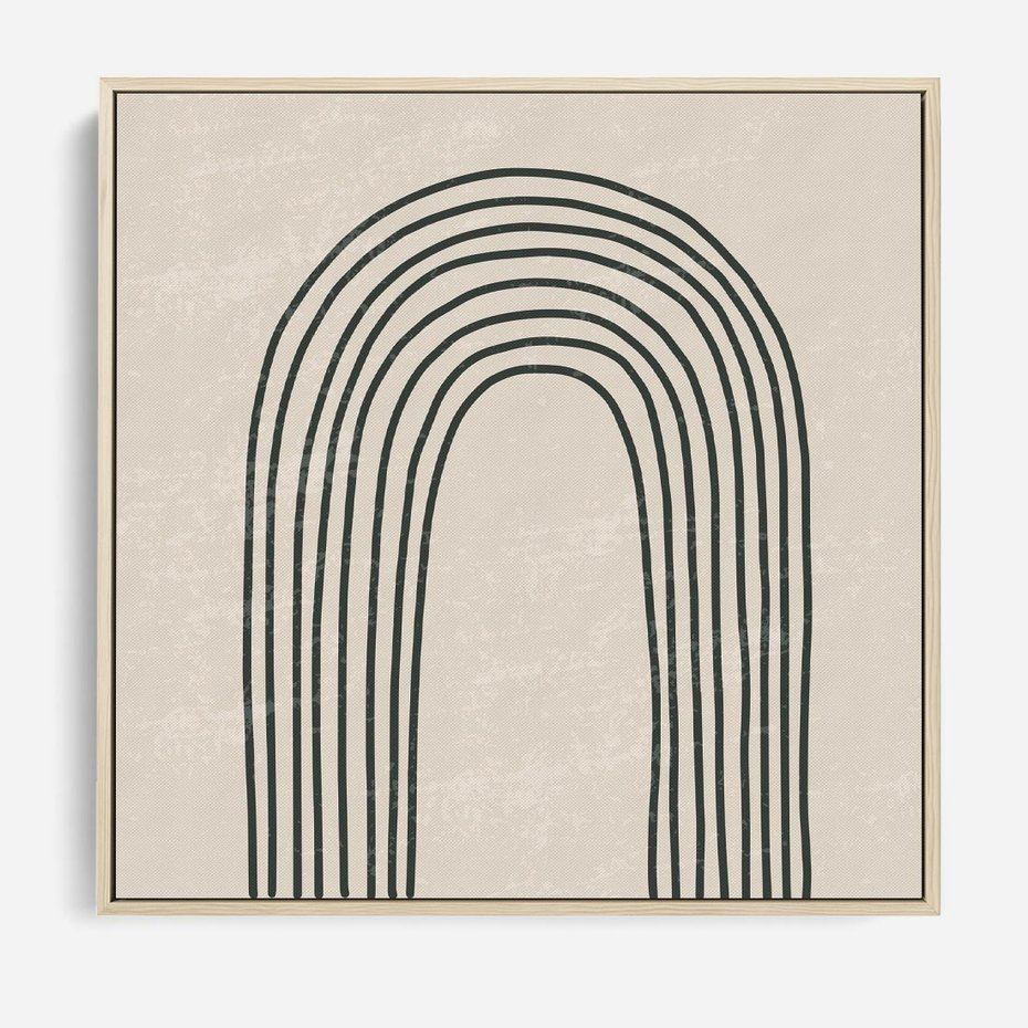 Obraz w ramie 50x50 - Intrygujące Zagięcia - boho plakat, czarna tęcza - rama drewno