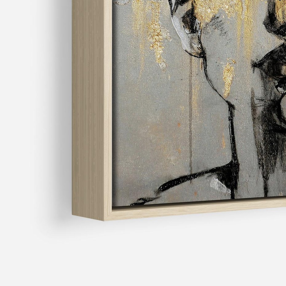 Obraz w ramie 80x80 - Kobieta - Abstrakcyjne Malowidło - złote, usta abstrakcja - rama drewno