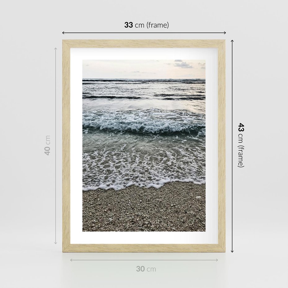Plakat w ramie 30x40 - Spokojna Plaża - plaża, żwirek - rama drewno