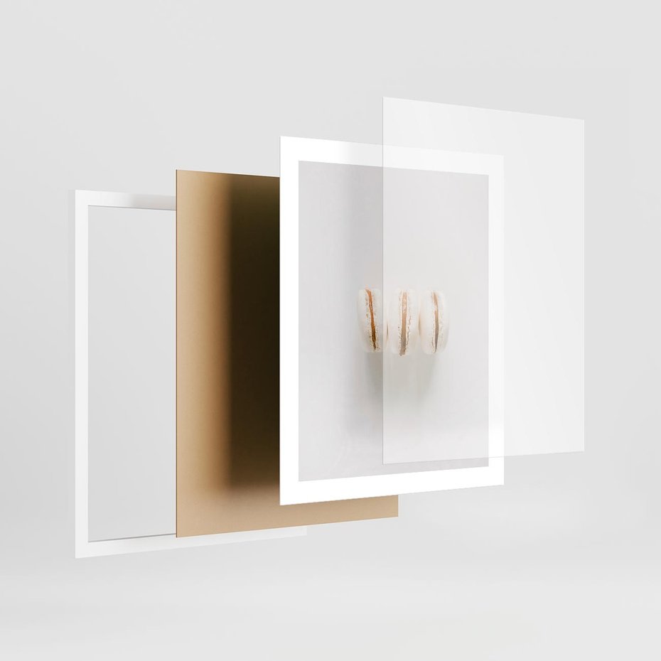 Plakat w ramie 40x50 - Delikatność w Bieli - białe ciateczka. makaroniki, minimalistyczne zdjęcie - rama biała