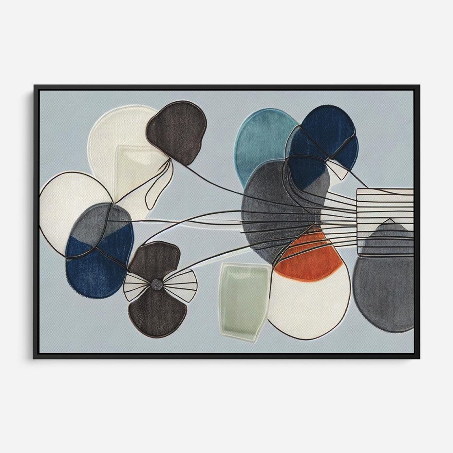 Obraz w ramie 100x70 - Plamy w Niebieskim - sztuka abstrakcyjna, linie - rama czarna