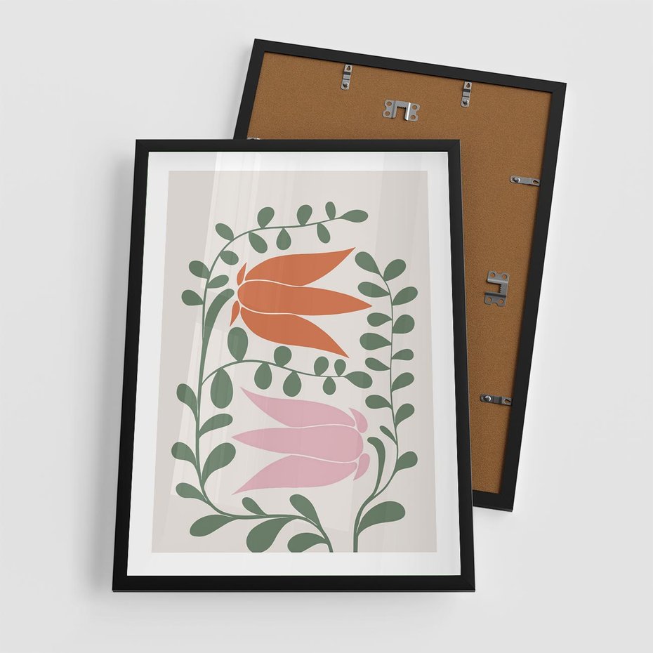 Plakat w ramie 50x70 - Rozkwitające Kontury - plakat, kwiaty - rama czarna
