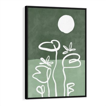 Obraz w ramie 50x70 - Wibracje Naturalnej Równowagi - zielony plakat, roślinne inspiracje - rama czarna