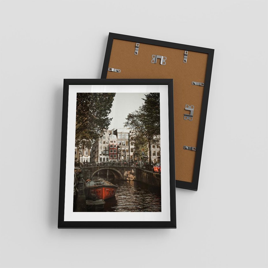 Plakat w ramie 30x40 - Jesienne Uroki Holandii: Kanały i Most - Holandia, kanały - rama czarna