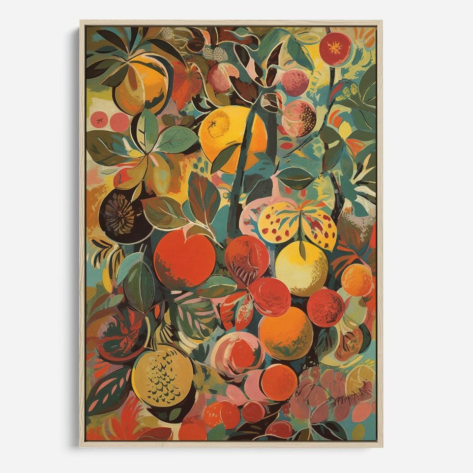 Obraz w ramie 80x120 - Księga Surrealnych Wyobrażeń - abstrakcyjny obraz owoców, jak picasso - rama drewno