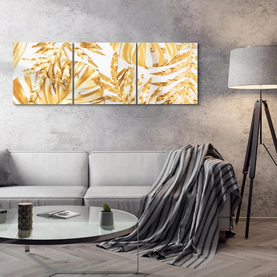 Obraz na płótnie 120x40 - Monstera Złote Liście - monstera, złote